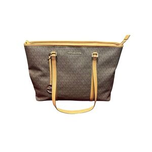 Michael Kors Large Tote Bag Brown Monogram Signature Satchel Purse Handbag